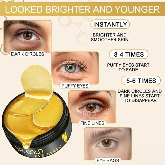 Under Eye Patches-60 Pcs-24K Gold Eye Mask- Puffy Eyes & Dark Circles Treatments - Picture 2 of 7